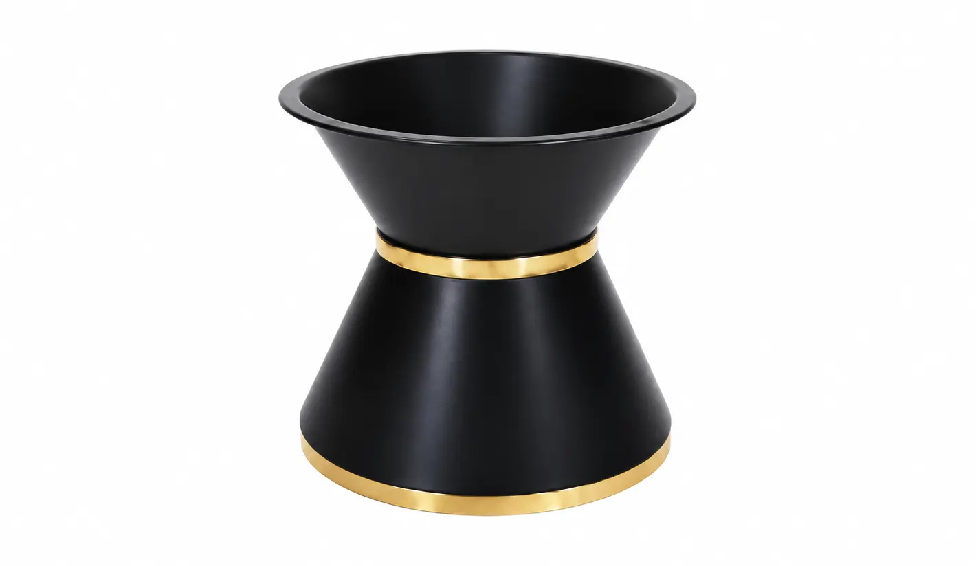 Base redonda de cubo en oro-negro en acero inox.