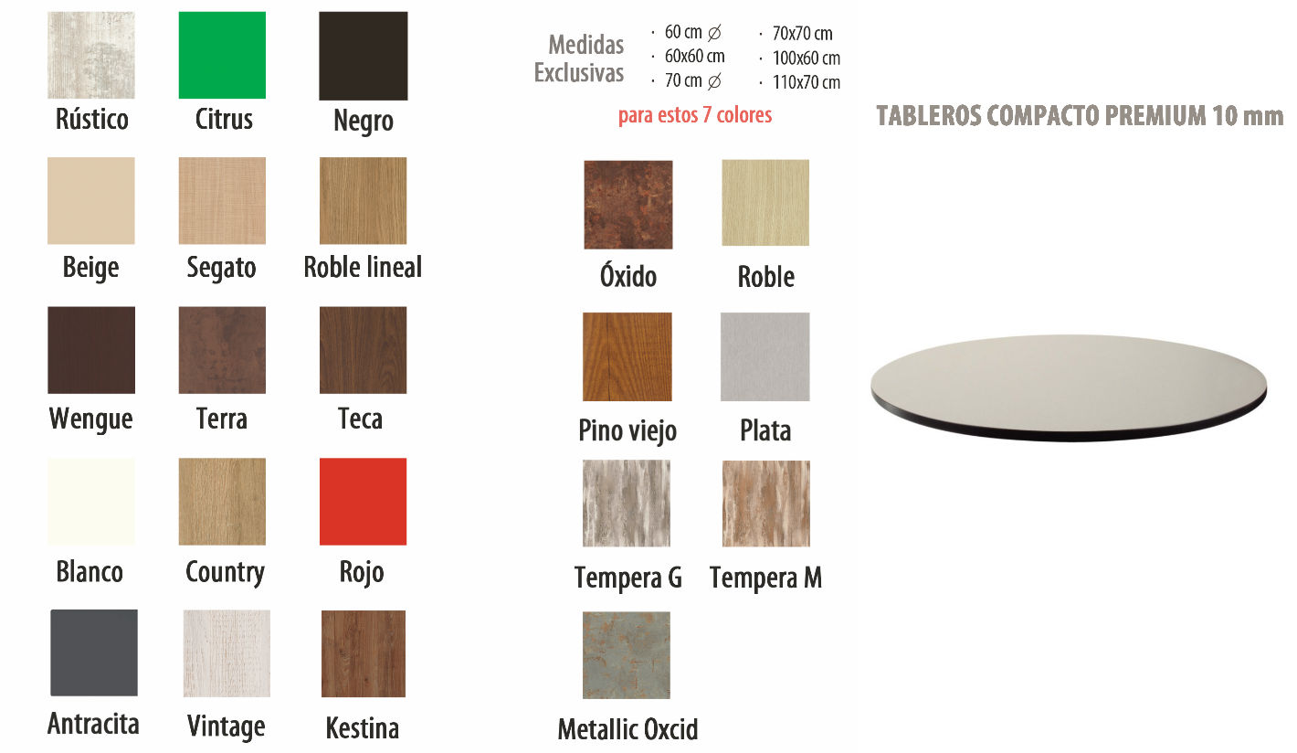 Tablero para mesas de Melamina 110x70 cm con acabado en varios colores